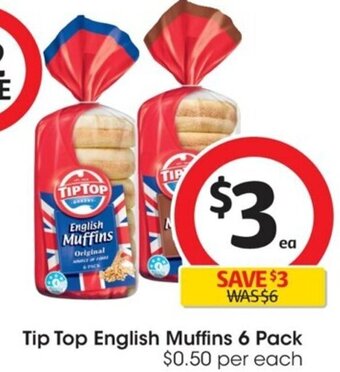 Coles Tip Top English Muffins 6 Pack offer
