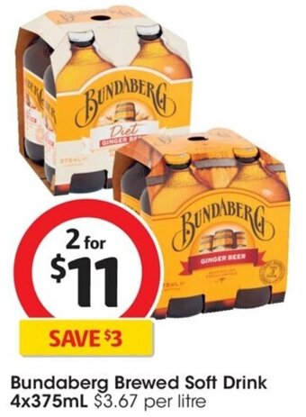 Coles Bundaberg Brewed Soft Drink 4x375mL offer