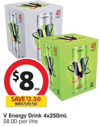 Coles V Energy Drink 4x250mL offer