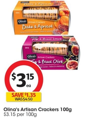 Coles Olina's Artisan Crackers 100g offer