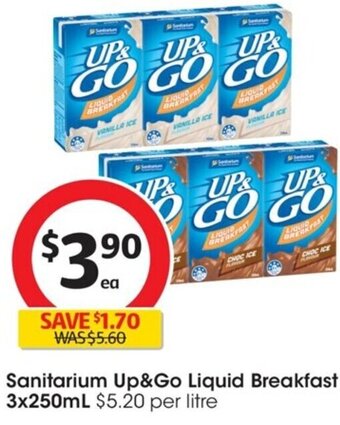 Coles Sanitarium Up&Go Liquid Breakfast 3x250mL offer