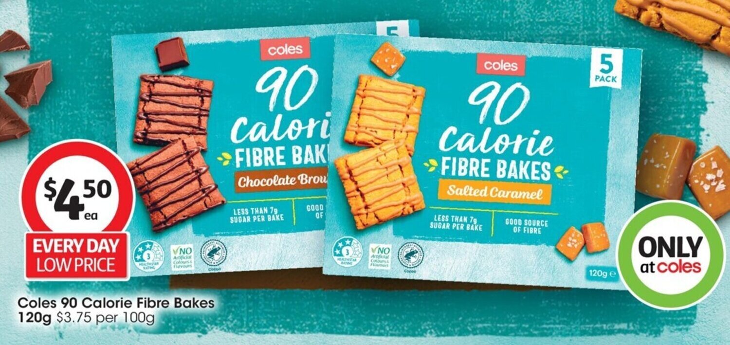 Coles 90 Calorie Fibre Bakes 120g offer at Coles