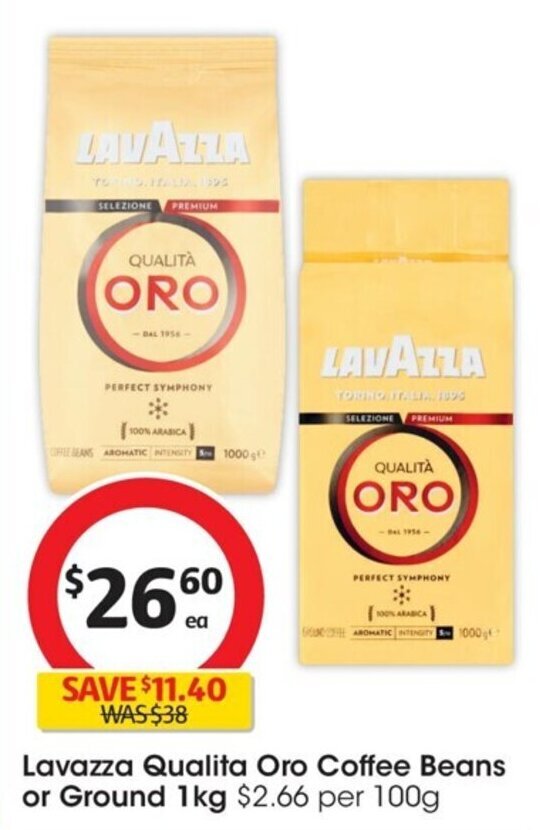 Lavazza Qualita Oro Coffee Beans or Ground 1kg offer at Coles