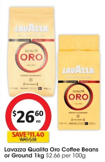 Coles Lavazza Qualita Oro Coffee Beans or Ground 1kg offer