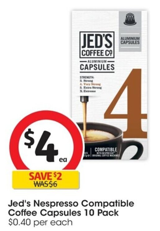 Jed's Nespresso Compatible Coffee Capsules 10 Pack offer at Coles