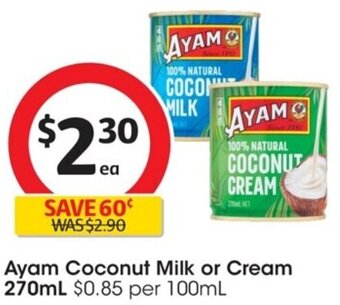 Coles Ayam Coconut Milk or Cream 270mL offer