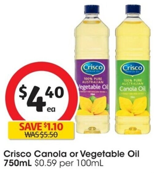 Crisco Canola or Vegetable Oil 750mL offer at Coles