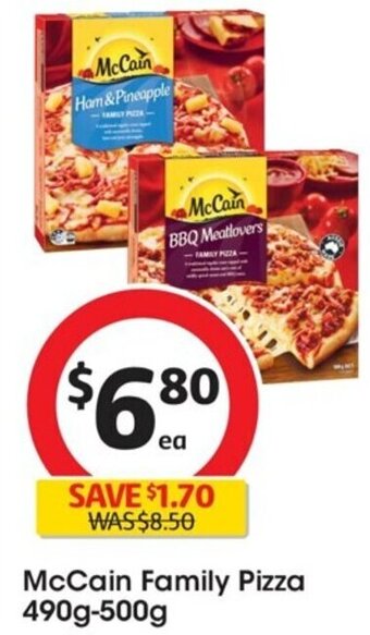 Coles McCain Family Pizza 490g-500g offer