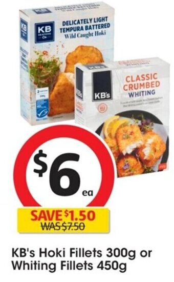 Coles KB's Hoki Fillets 300g or Whiting Fillets 450g offer