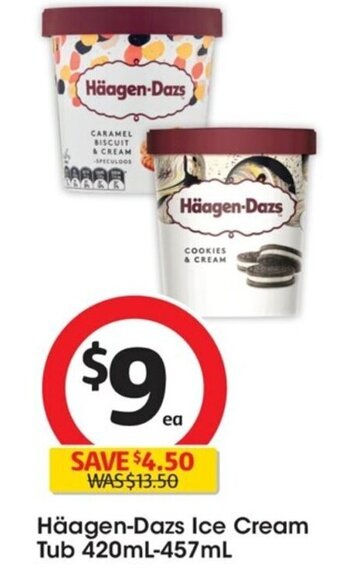 Coles Häagen-Dazs Ice Cream Tub 420mL-457mL offer