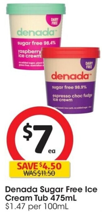 Coles Denada Sugar Free Ice Cream Tub 475mL offer