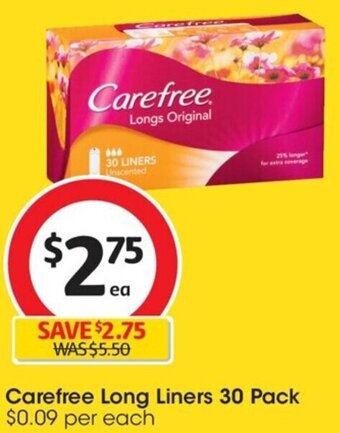 Coles Carefree Long Liners 30 Pack offer