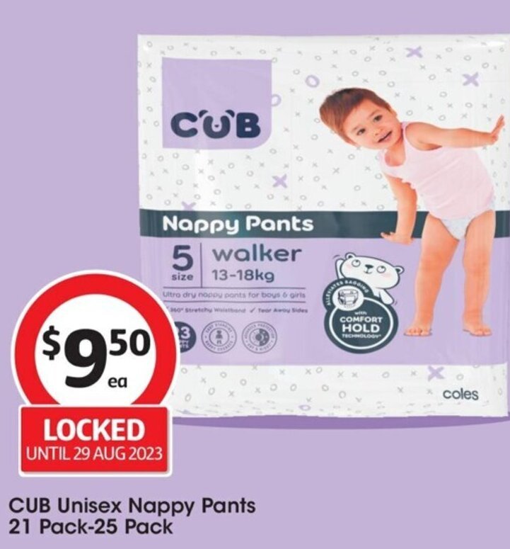 CUB Unisex Nappy Pants 21 Pack25 Pack offer at Coles