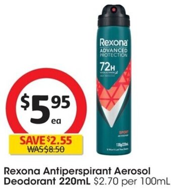 Coles Rexona Antiperspirant Aerosol Deodorant 220mL offer