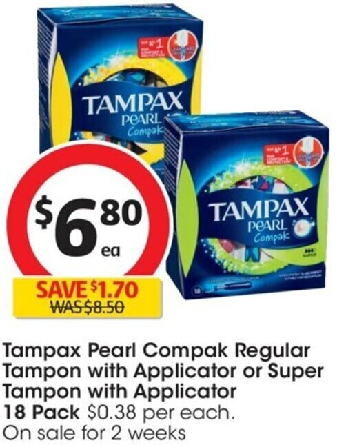 Tampax Pearl Compak Regular Tampon with Applicator or Super Tampon with