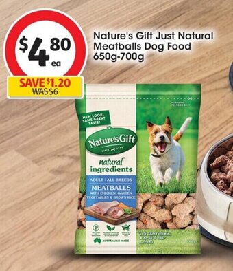 Coles Nature's Gift Just Natural Meatballs Dog Food 650g-700g offer