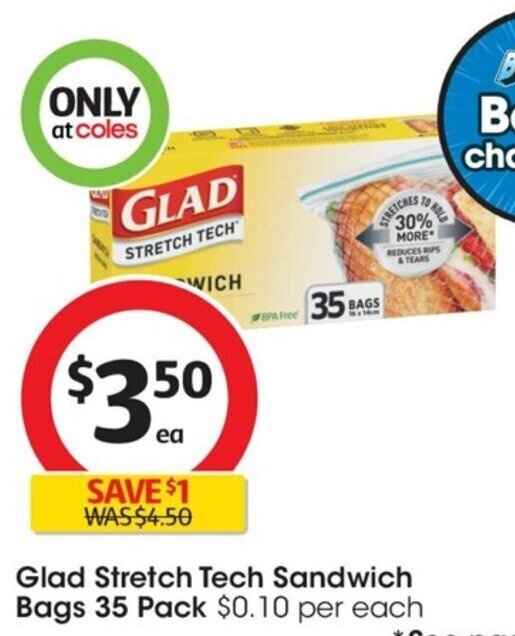 Glad Stretch Tech Sandwich Bags 35 Pack offer at Coles