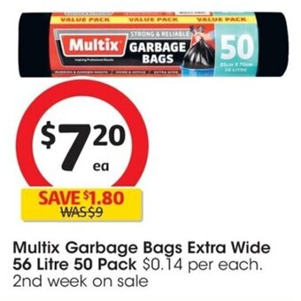 Coles Multix Garbage Bags Extra Wide 56 Litre 50 Pack offer