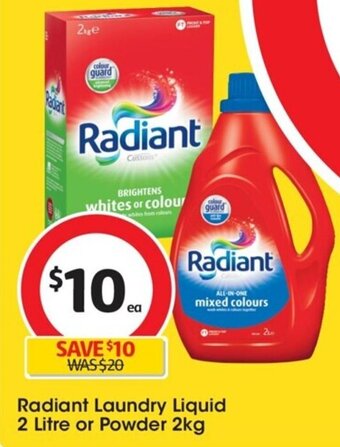 Coles Radiant Laundry Liquid 2 Litre or Powder 2kg offer