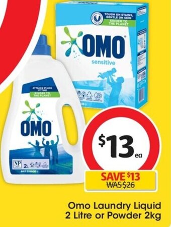 Coles Omo Laundry Liquid 2 Litre or Powder 2kg offer