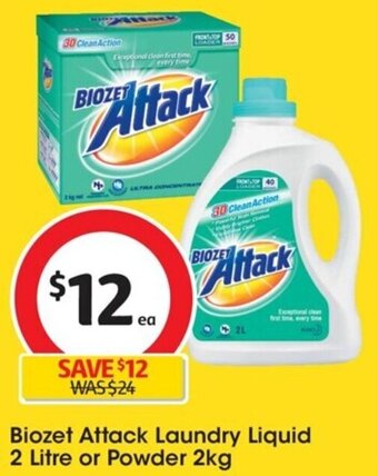 Coles Biozet Attack Laundry Liquid 2 Litre or Powder 2kg offer