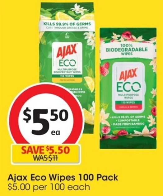 Ajax Eco Wipes 100 Pack offer at Coles