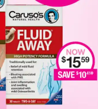 Priceline Caruso's Fluid Away 30 Tablets offer