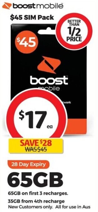 Coles boost mobileSAVE $28 WAS $45 SIM Pack offer