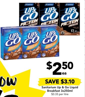 Drakes Sanitarium Up & Go Liquid Breakfast 3x250ml offer
