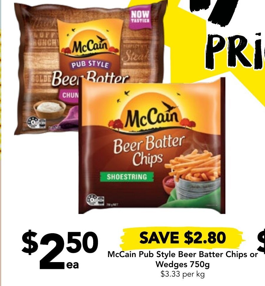 McCain Pub Style Beer Batter Chips or Wedges 750g offer at Drakes