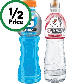 Woolworths Gatorade sports drink or g-active flavoured water 600ml offer