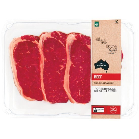 Australian beef porterhouse steak bulk pack offer at Woolworths