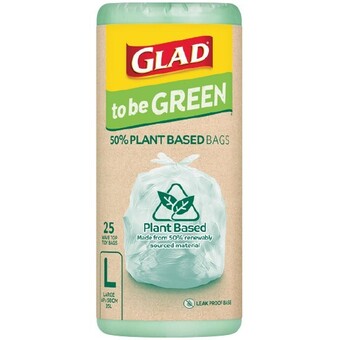 Woolworths Glad to be green 50% plant based kitchen tidy bags large 25 pack offer