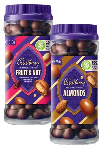 Coles Cadbury chocolate coated fruit & nut jar 190g-340g offer