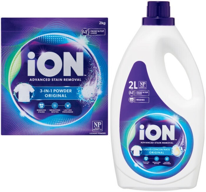 Ion laundry liquid 2 litre or powder 2kg offer at Coles