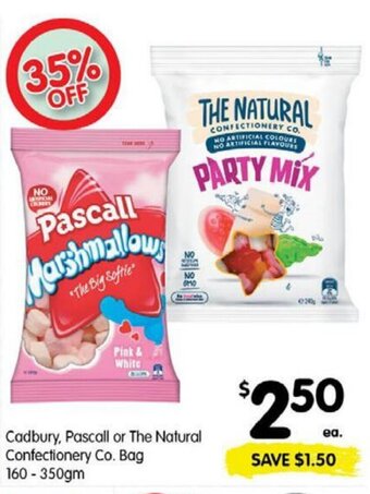 Cadbury, Pascall or The Natural Confectionery Co. Bag 160-350gm