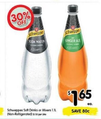 Spar Schweppes Soft Drinks or Mixers 1.1L offer