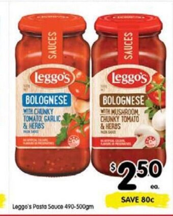 Spar Leggo's Pasta Sauce 490-500gm offer