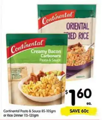 Spar Continental Pasta & Sauce 85-105gm or Rice Dinner 115-120gm offer