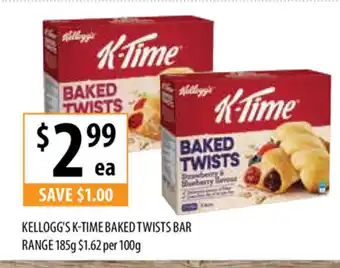 Supabarn Kellogg's K-Time Baked Twist Bar Range 185g offer