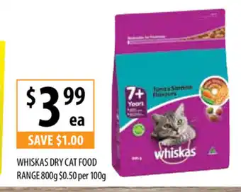 Supabarn Whiskas Dry Cat Food Range 800g offer