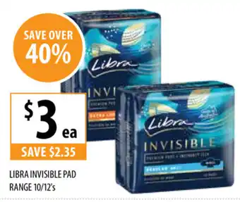 Supabarn Libra Invisible Pad Range 10/12's offer
