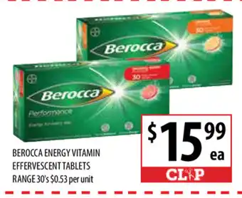 Supabarn Berocca Energy Vitamin Effervescent Tablets Range 30's offer