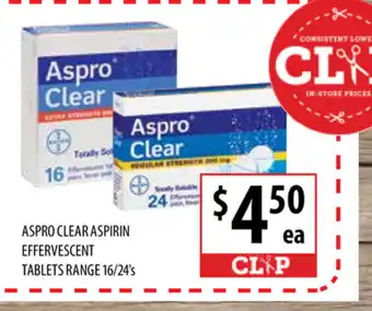 Aspro Clear Aspirin Effervescent Tablets Range 16/24's