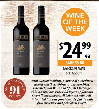 Supabarn Taylors Jaraman Shiraz 750ml offer