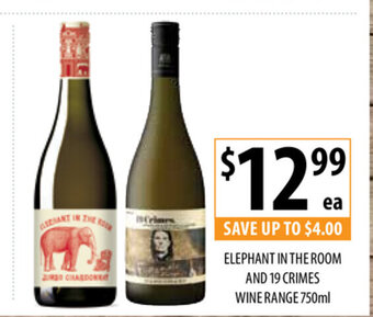 Supabarn Elephant in the Room and 19 Crimes Wine Range 750ml offer