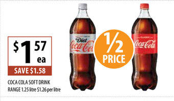 Supabarn Coca Cola Soft Drink Range 1.25 Litre offer
