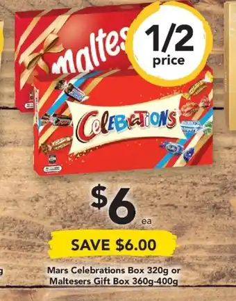 Drakes Mars Celebrations Box 320g or Maltersers Gift Box 360g-400g offer