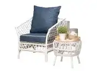 LivingStyles Charlotte Rattan Armchair, White / Blue offer