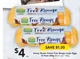 Drakes Sunny Queen Farms Free Range Large Eggs 12 Pack 600g offer